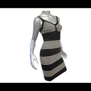 Bcbg max azria black white striped bandage dress